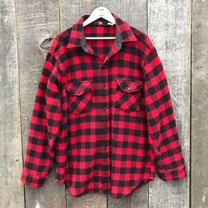 Vintage Orvis Wool Blend Buffalo Check Flannel Button Up Shirt USA Made Large